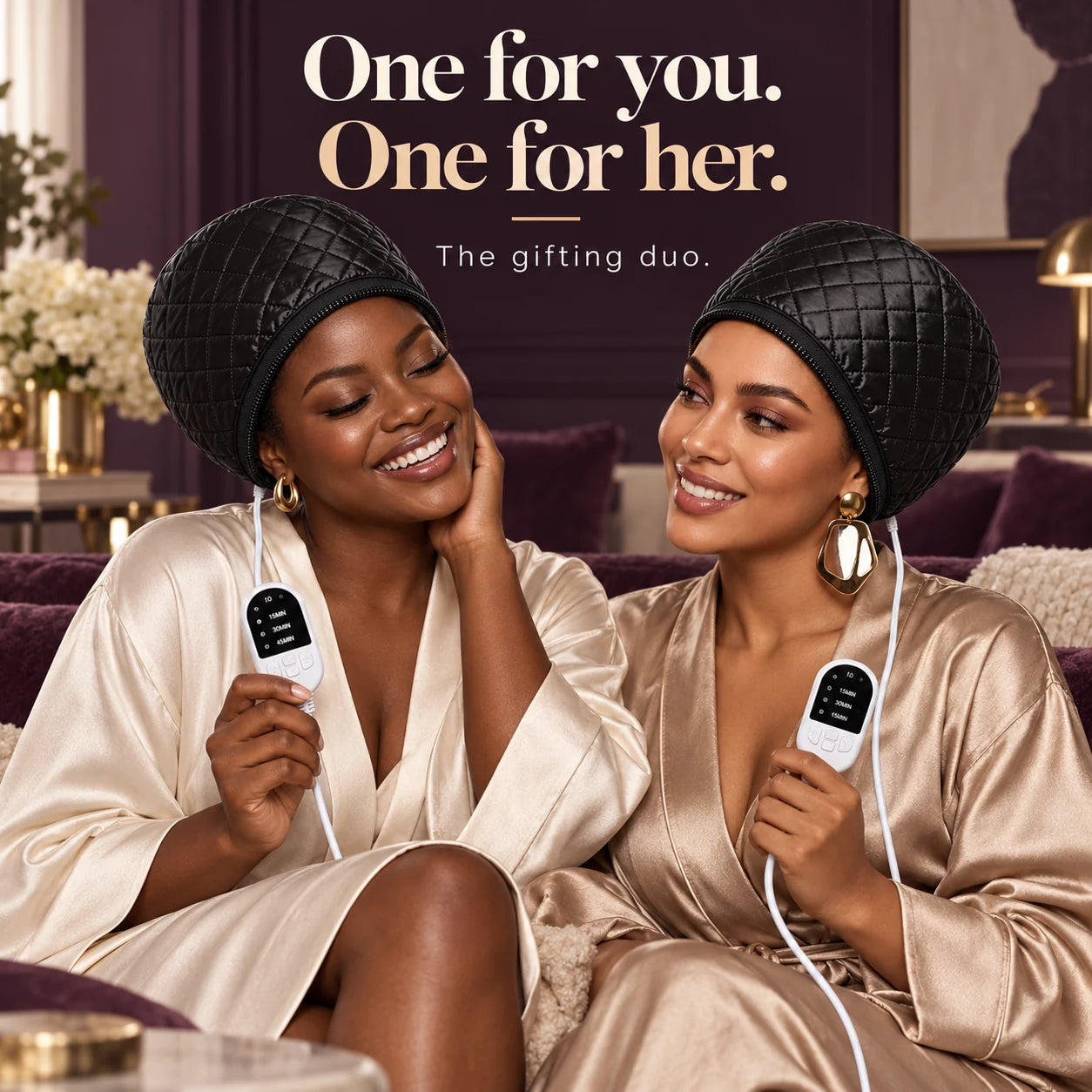 Two Black women enjoying their thermal-cap routines